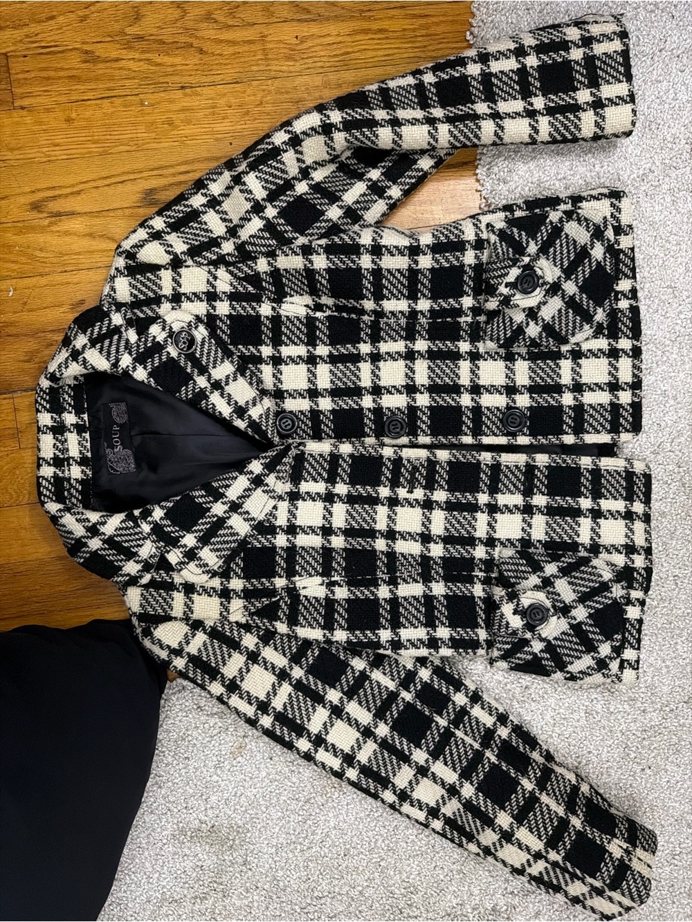 Black & White Plaid Women’s Peacoat Jacket